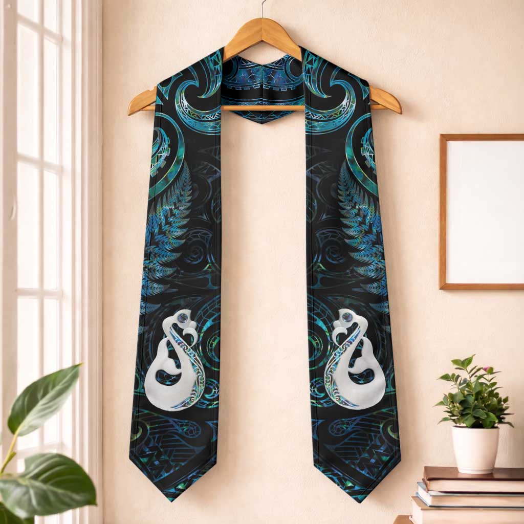 New Zealand Aotearoa Graduation Stole Maori Manaia Paua Shell Glitter Turquoise