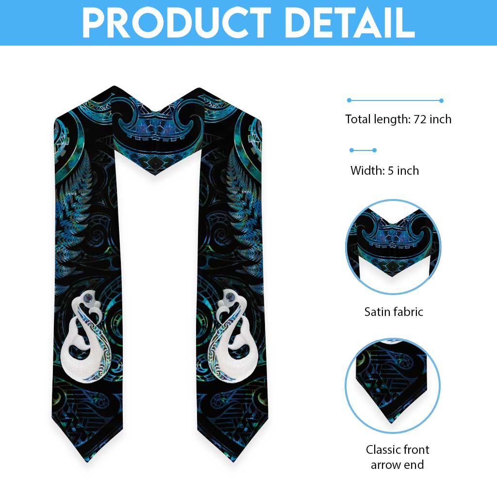 New Zealand Aotearoa Graduation Stole Maori Manaia Paua Shell Glitter Turquoise