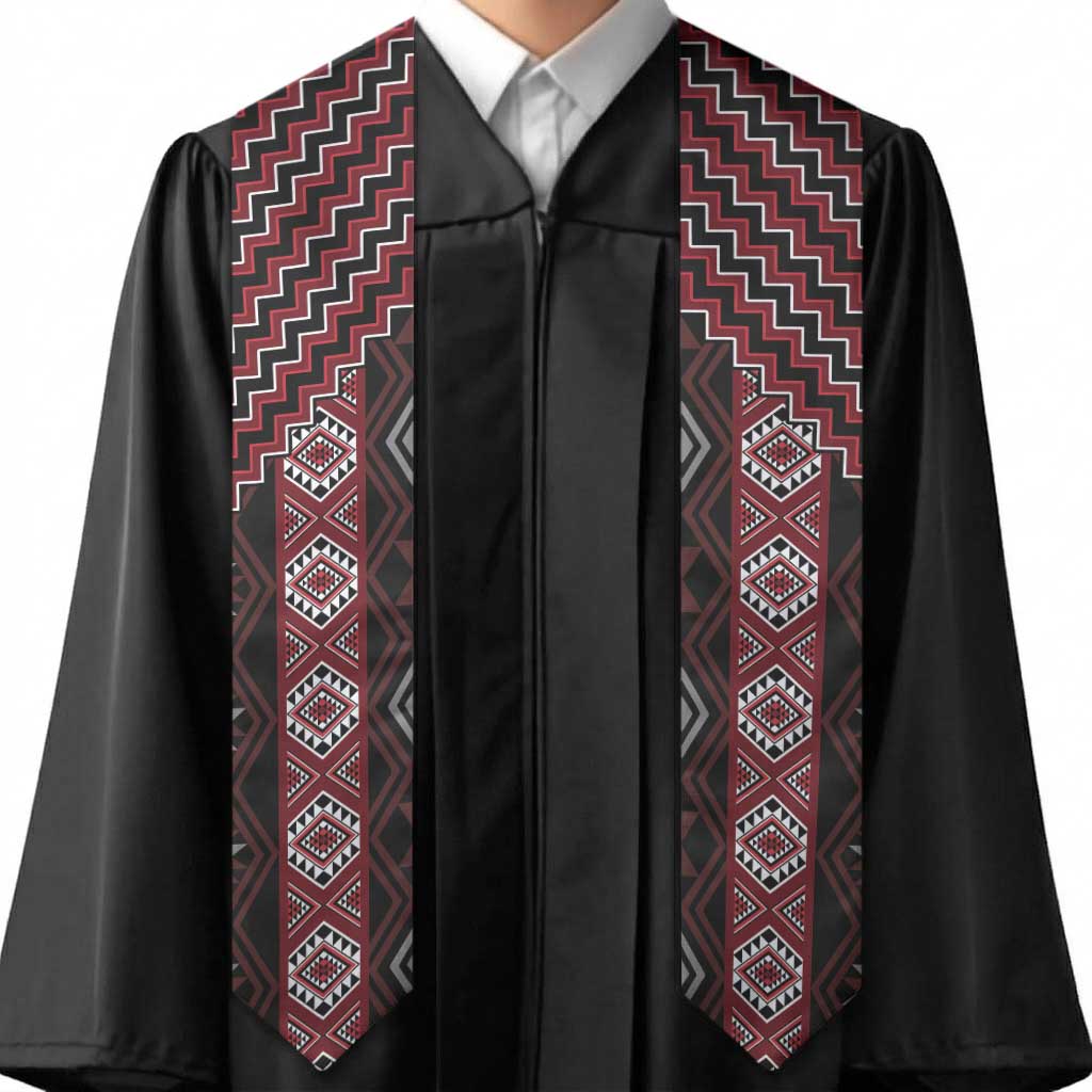New Zealand Aotearoa Graduation Stole Red Poutama With Taniko Pattern