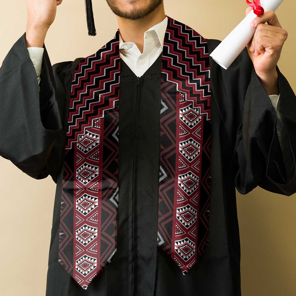 New Zealand Aotearoa Graduation Stole Red Poutama With Taniko Pattern