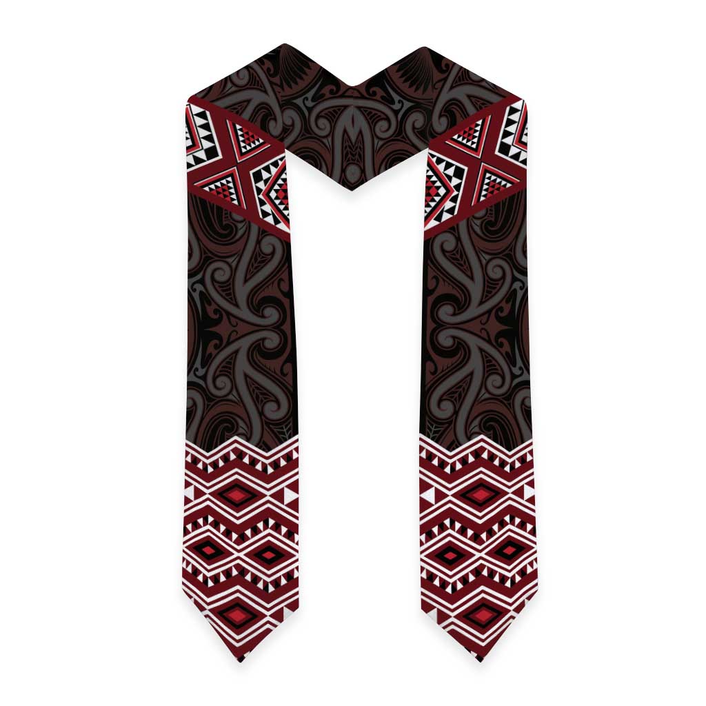 New Zealand Aotearoa Graduation Stole Red Taniko Art Maori Pattern