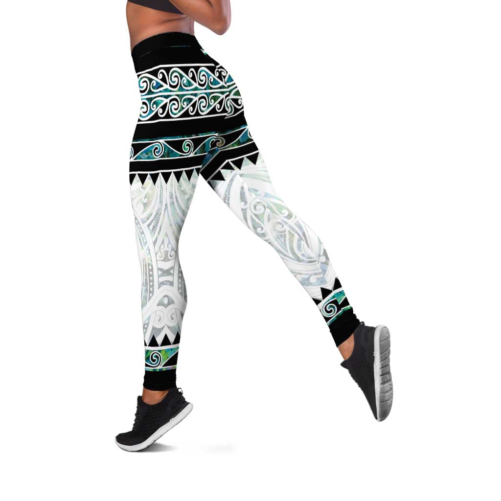 New Zealand Aotearoa Leggings With Paua Shell Kowhaiwhai Pattern LT05 Green - Polynesian Pride
