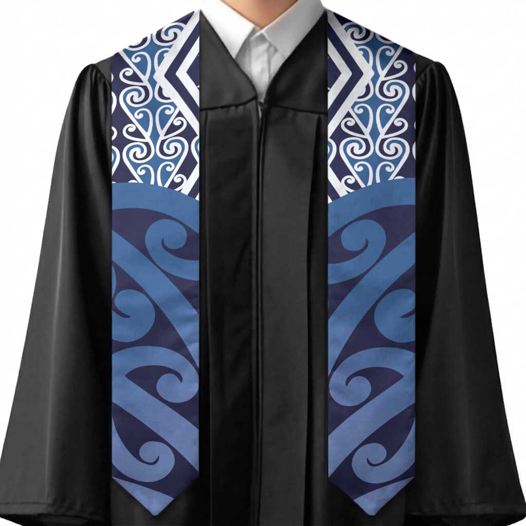 New Zealand Graduation Stole Aotearoa Kowhaiwhai Mix Taniko Art - Blue