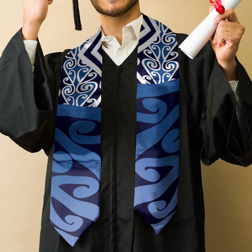 New Zealand Graduation Stole Aotearoa Kowhaiwhai Mix Taniko Art - Blue LT14