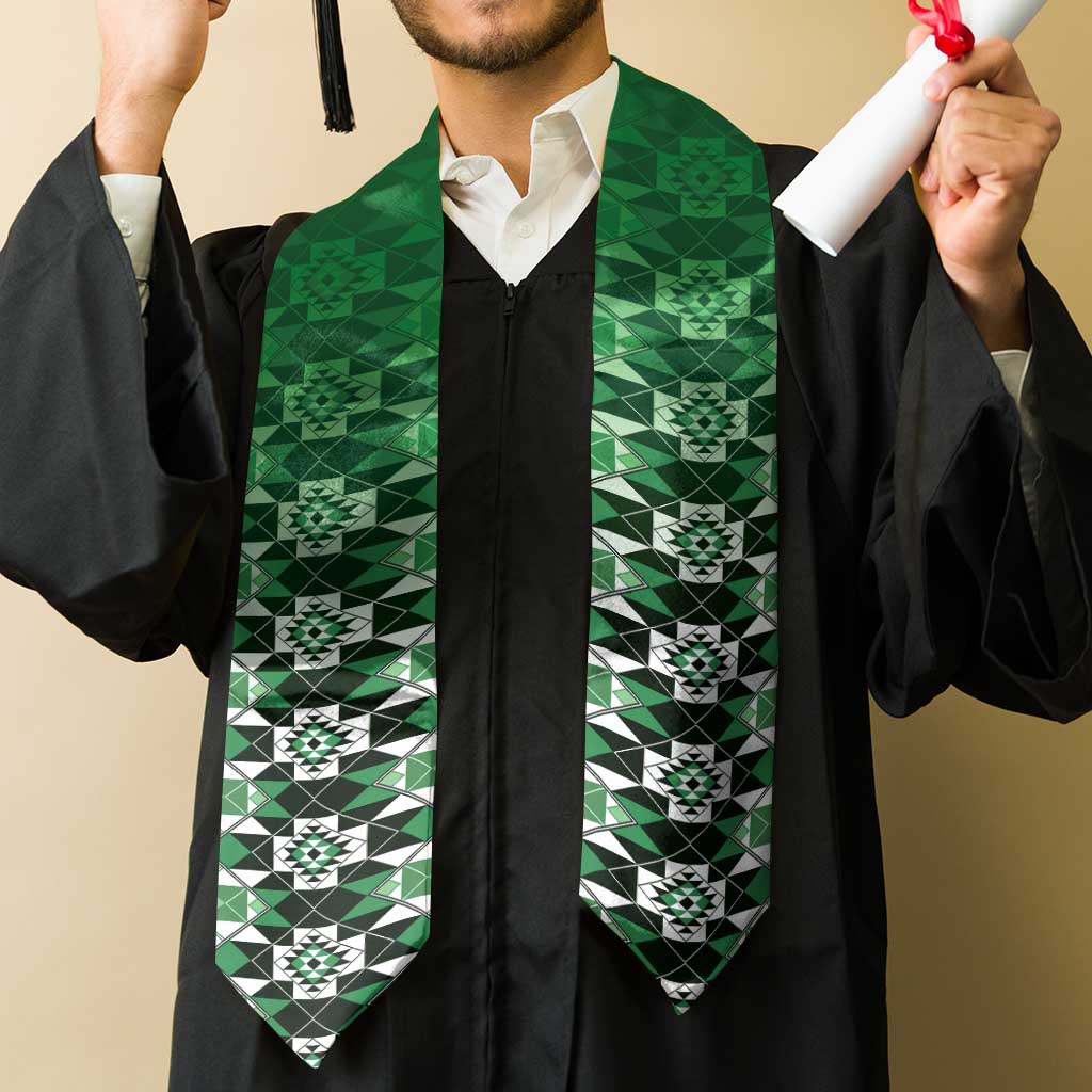 New Zealand Graduation Stole Poutama Mix Green Taniko Inspired Art