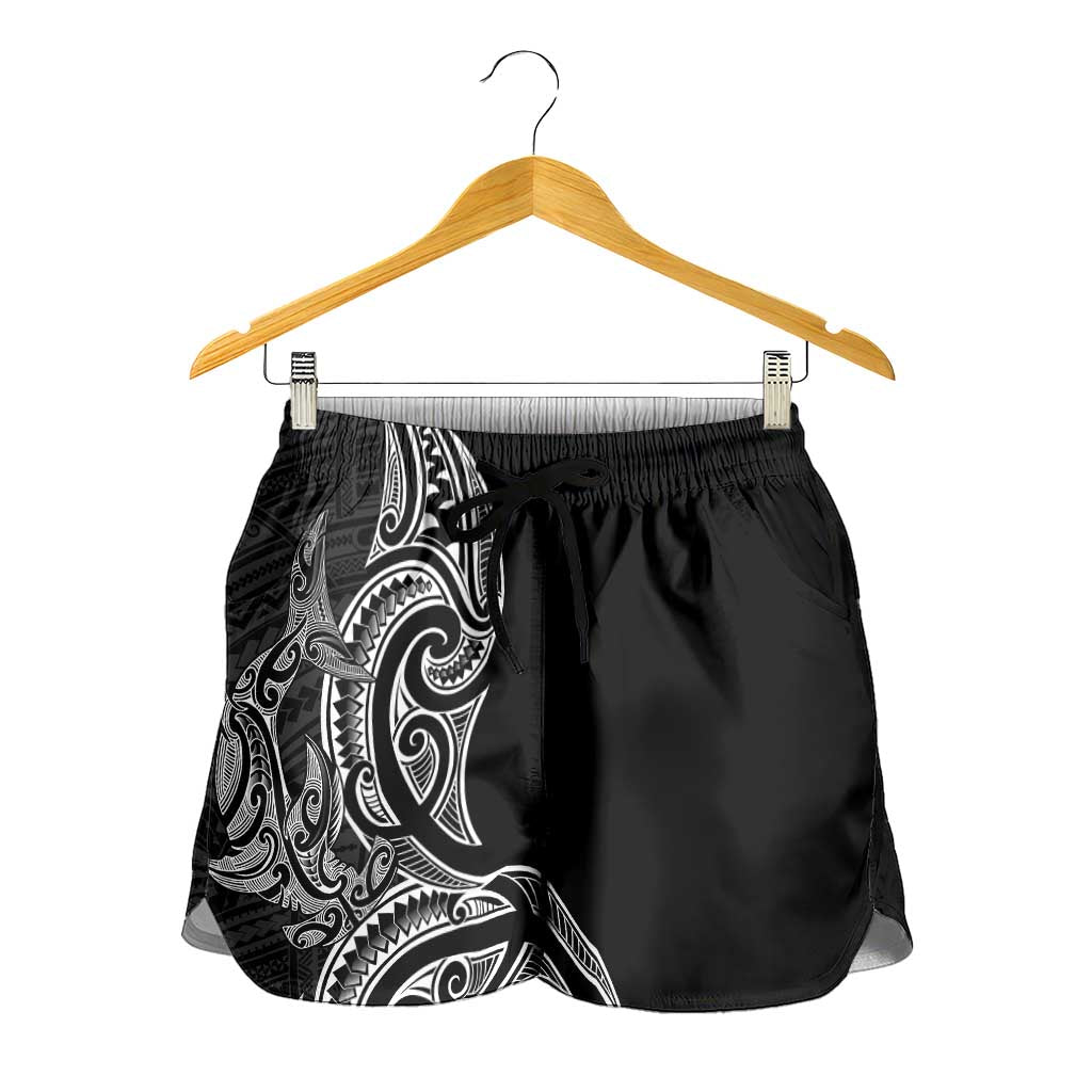 New Zealand Hammerhead Shark Shorts for Women Maori Haehae Mangopare Black - Polynesian Pride