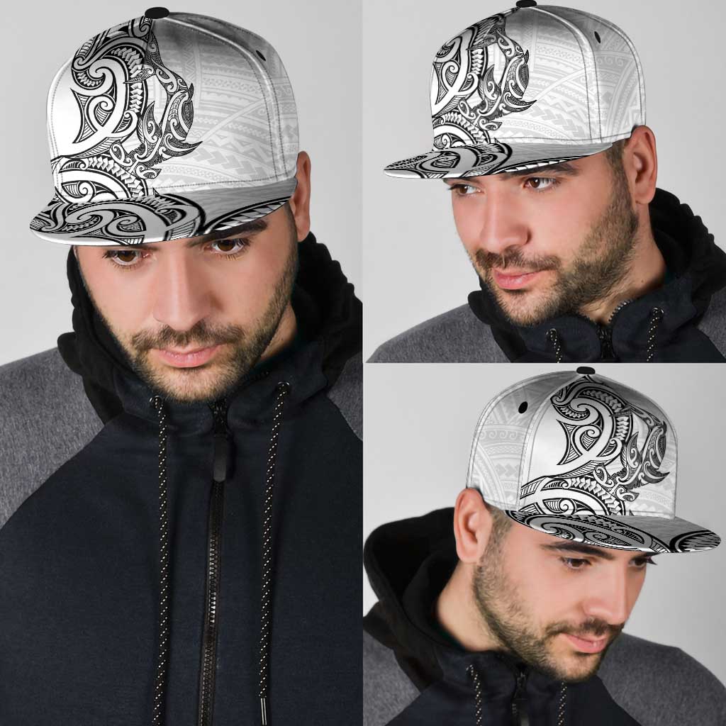 New Zealand Hammerhead Shark Snapback Cap Maori Haehae Mangopare White - Polynesian Pride