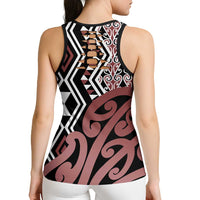 New Zealand Hollow Tank Top Aotearoa Kowhaiwhai Mix Taniko Art - Brown