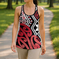 New Zealand Hollow Tank Top Aotearoa Kowhaiwhai Mix Taniko Art - Red