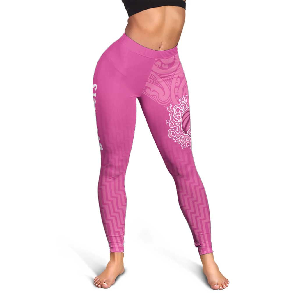 New Zealand Leggings Fire Basketball Maori Tribal Pink - Polynesian Pride