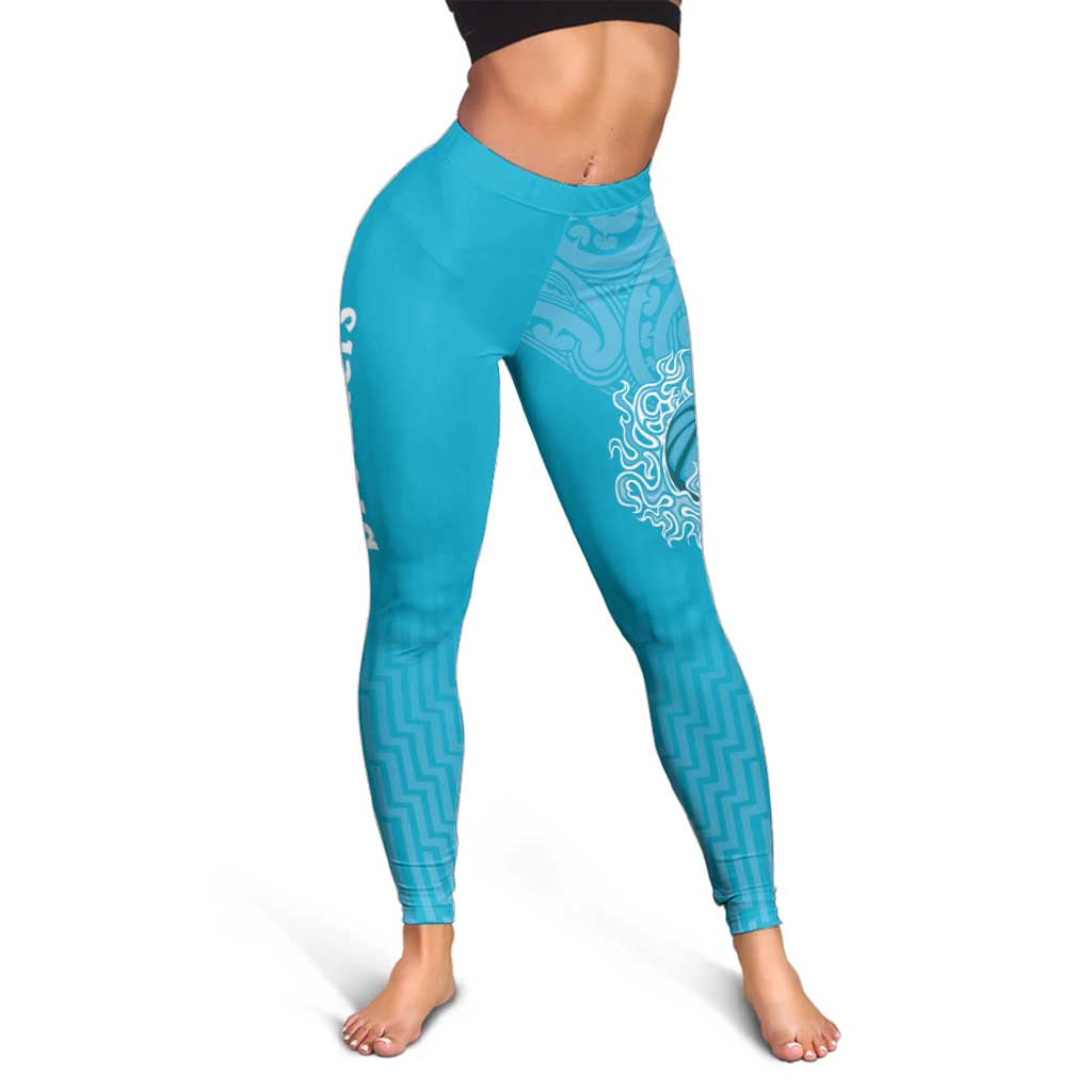 New Zealand Leggings Fire Basketball Maori Tribal Sky Blue - Polynesian Pride