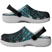 New Zealand Maori Clogs Shoes Poutama Manaia Turquoise Paua Shell LT05 - Polynesian Pride