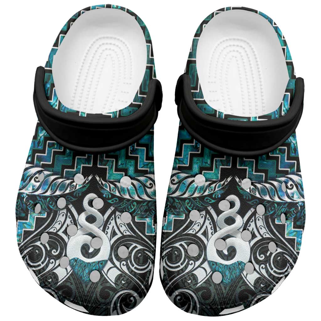 New Zealand Maori Clogs Shoes Poutama Pikorua Turquoise Paua Shell - Polynesian Pride