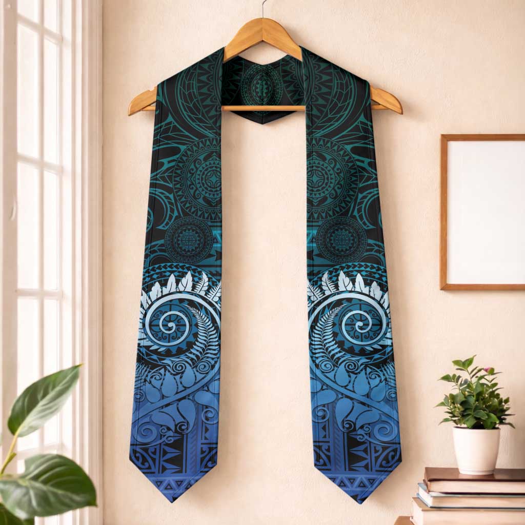 New Zealand Maori Koru Fern Graduation Stole Spiral Polynesian Style Aqua Gradient