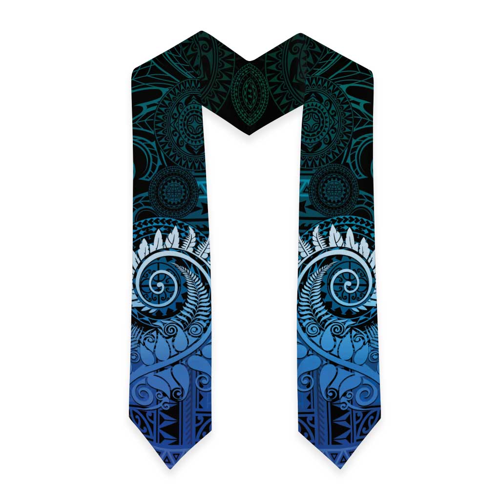 New Zealand Maori Koru Fern Graduation Stole Spiral Polynesian Style Aqua Gradient