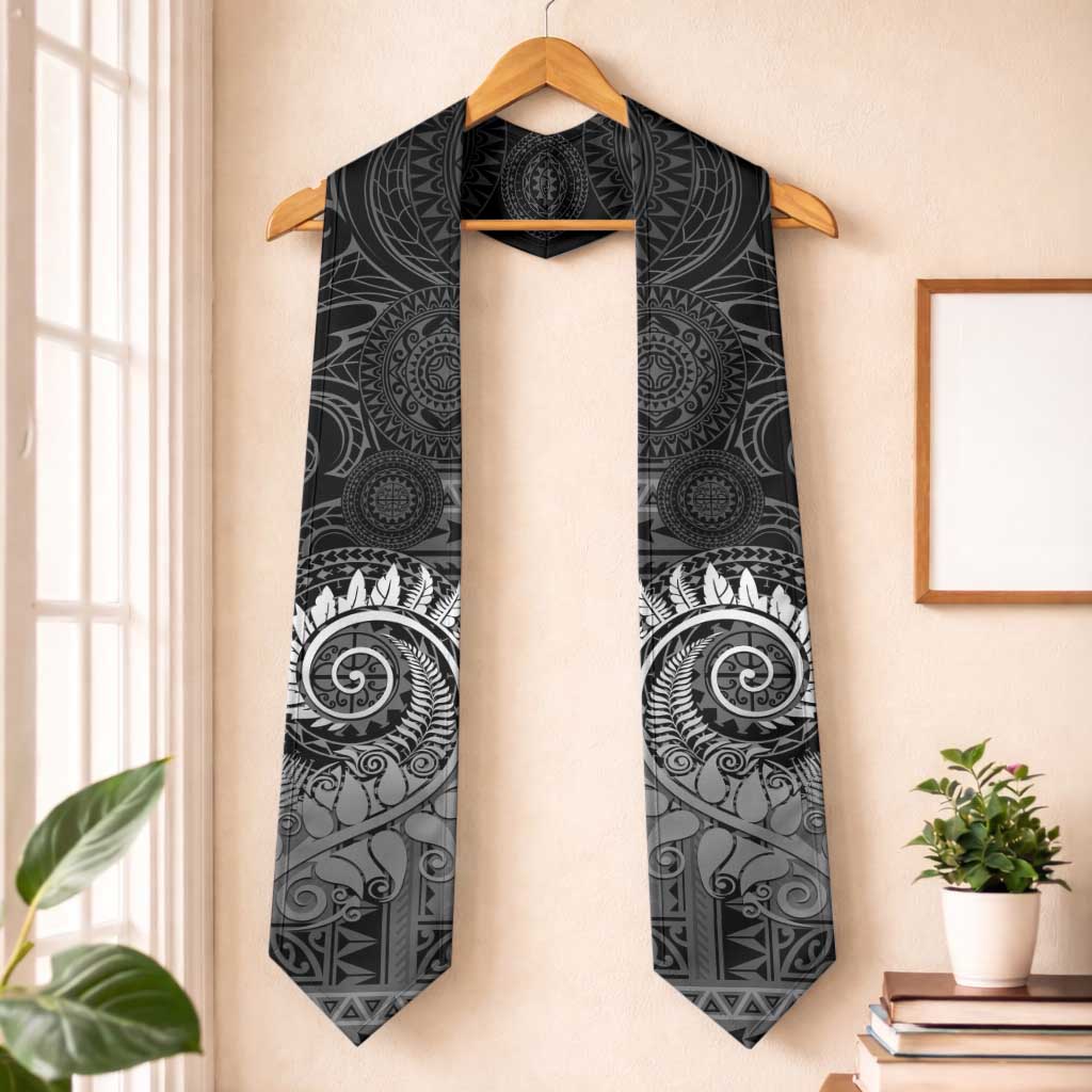 New Zealand Maori Koru Fern Graduation Stole Spiral Polynesian Style Gray
