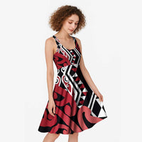New Zealand Midi Dress Aotearoa Kowhaiwhai Mix Taniko Art - Red