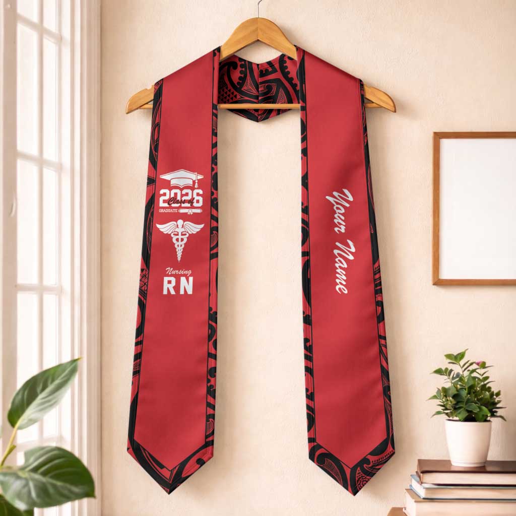 New Zealand Nurse RN 2026 Personalised Graduation Stole Red Maori Pattern Cultural Pride