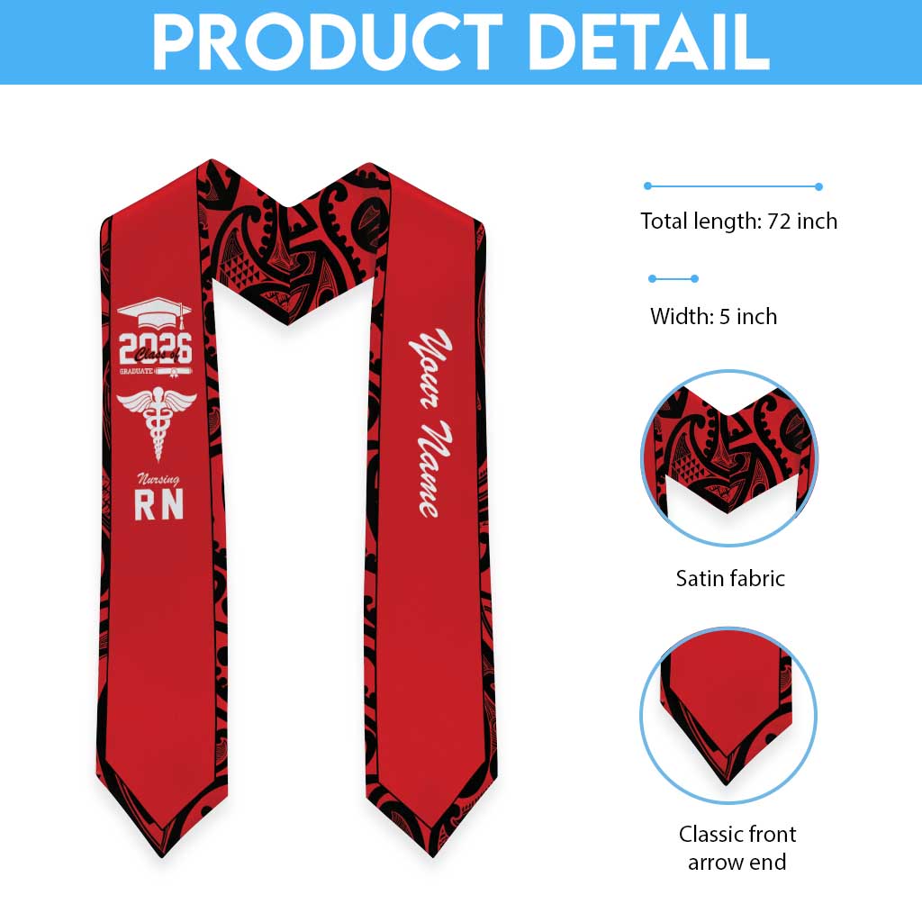 New Zealand Nurse RN 2026 Personalised Graduation Stole Red Maori Pattern Cultural Pride