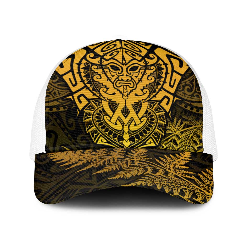 New Zealand Rugby All  Gold Baseball Net Cap Silver Fern All Black Mix Ta Moko - Polynesian Pride