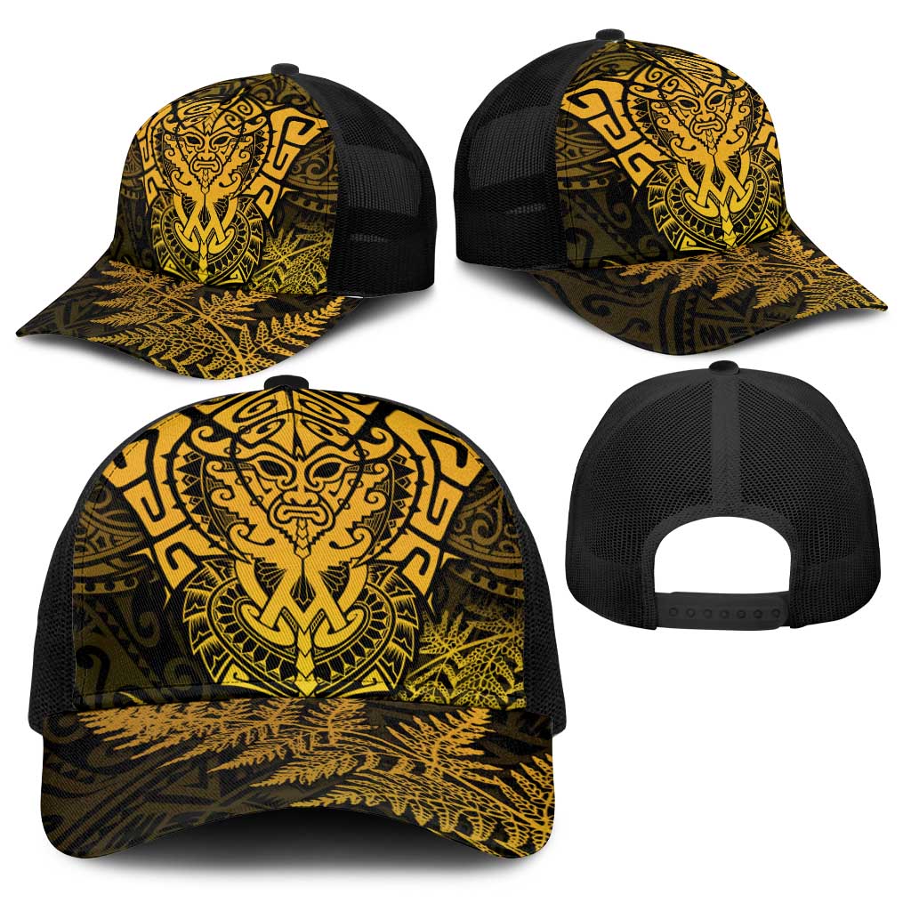 New Zealand Rugby All  Gold Baseball Net Cap Silver Fern All Black Mix Ta Moko - Polynesian Pride