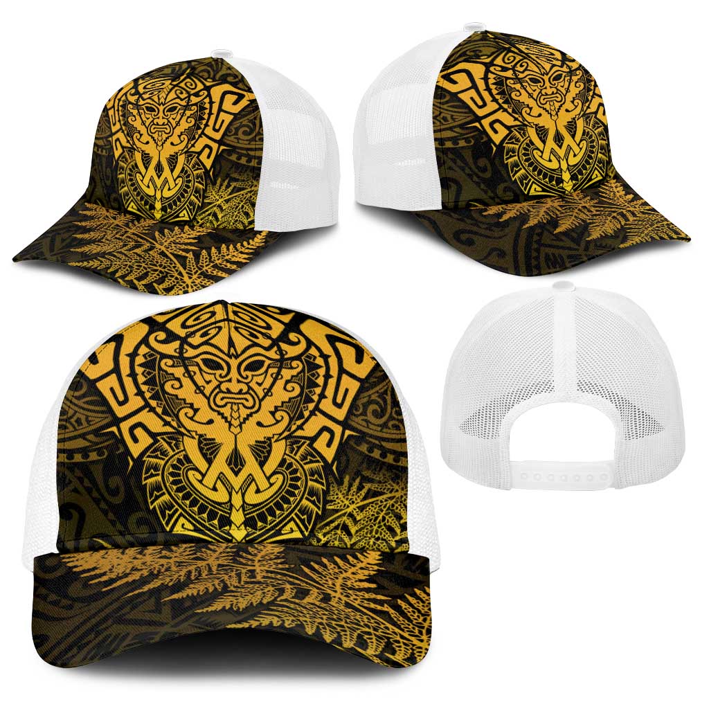 New Zealand Rugby All  Gold Baseball Net Cap Silver Fern All Black Mix Ta Moko - Polynesian Pride