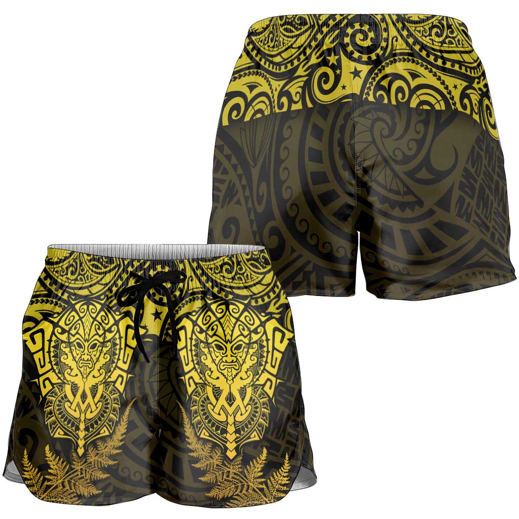 New Zealand Rugby All Gold Shorts for Women Silver Fern All Black Mix Ta Moko LT9 - Polynesian Pride