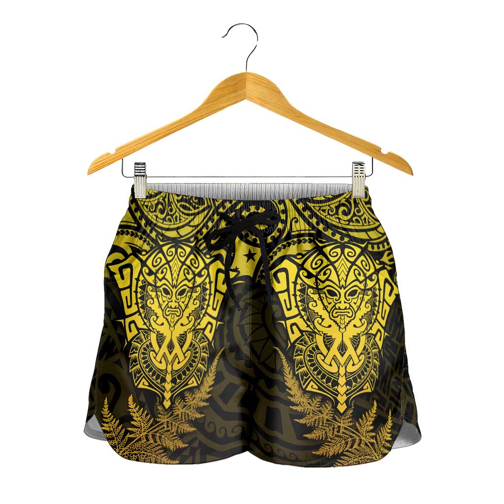 New Zealand Rugby All Gold Shorts for Women Silver Fern All Black Mix Ta Moko LT9 - Polynesian Pride