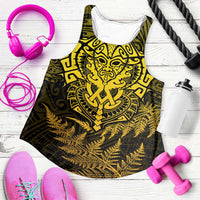 New Zealand Rugby All Gold Women Racerback Tank Silver Fern All Black Mix Ta Moko LT9 Gold - Polynesian Pride