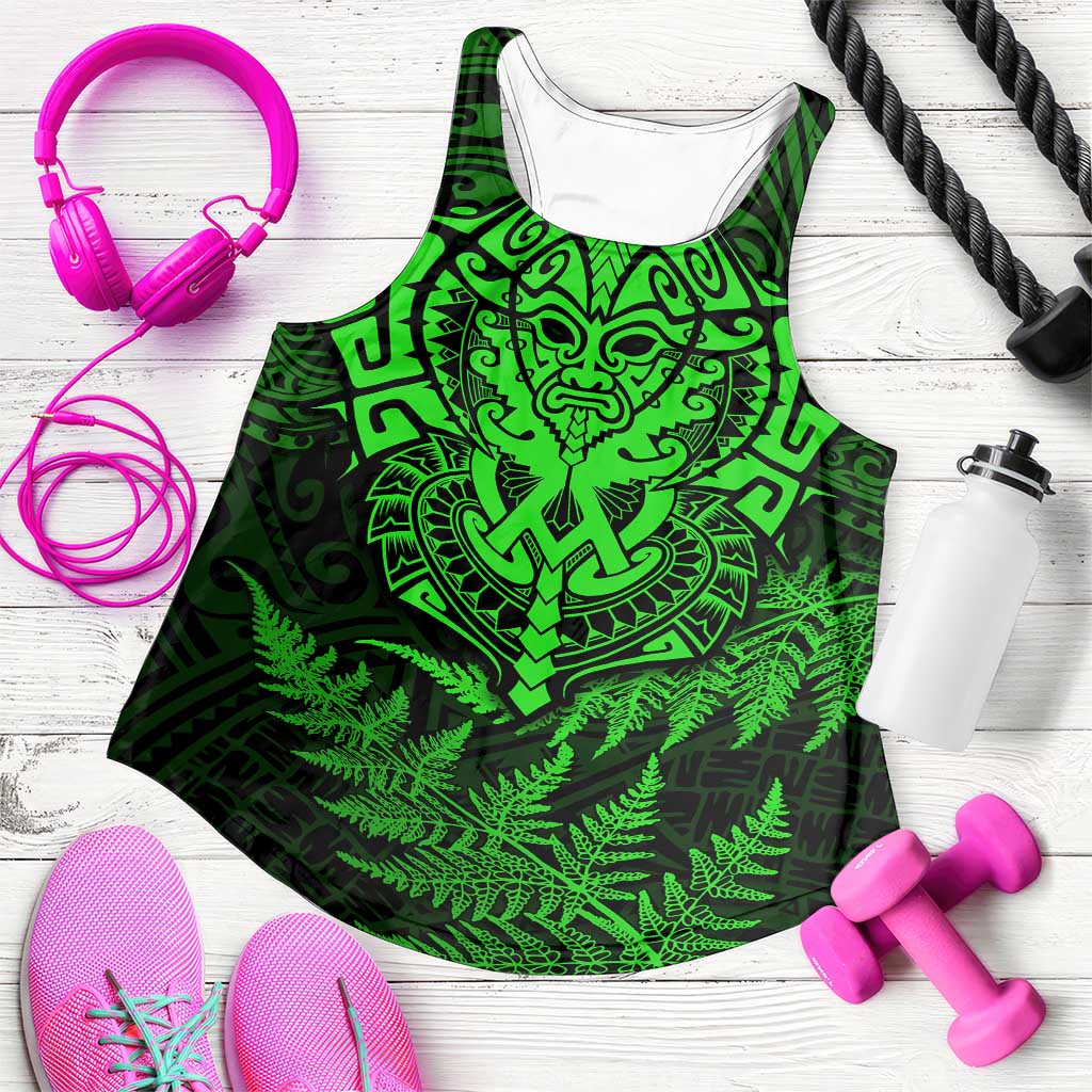 New Zealand Rugby All Green Women Racerback Tank Silver Fern All Black Mix Ta Moko LT9 Green - Polynesian Pride