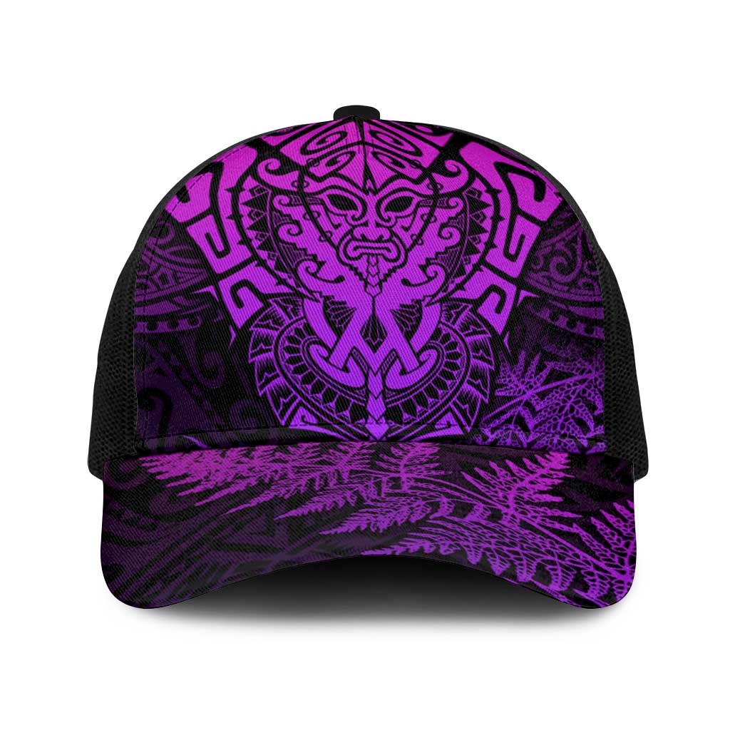 New Zealand Rugby All Purple Baseball Net Cap Silver Fern All Black Mix Ta Moko - Polynesian Pride