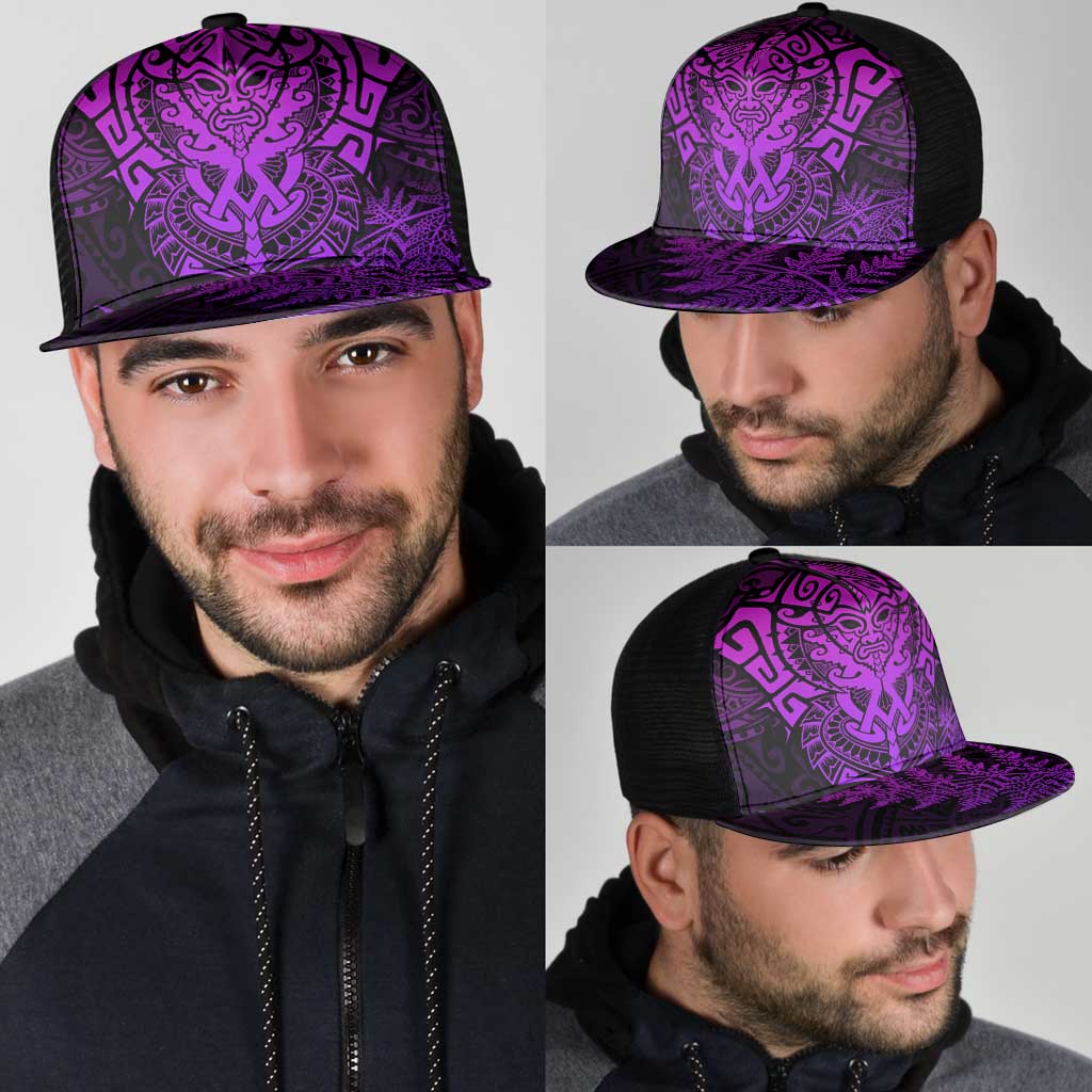 New Zealand Rugby All Purple Mesh Trucker Cap Silver Fern All Black Mix Ta Moko - Polynesian Pride