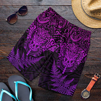 New Zealand Rugby All Purple Shorts for Men Silver Fern All Black Mix Ta Moko LT9 Purple - Polynesian Pride