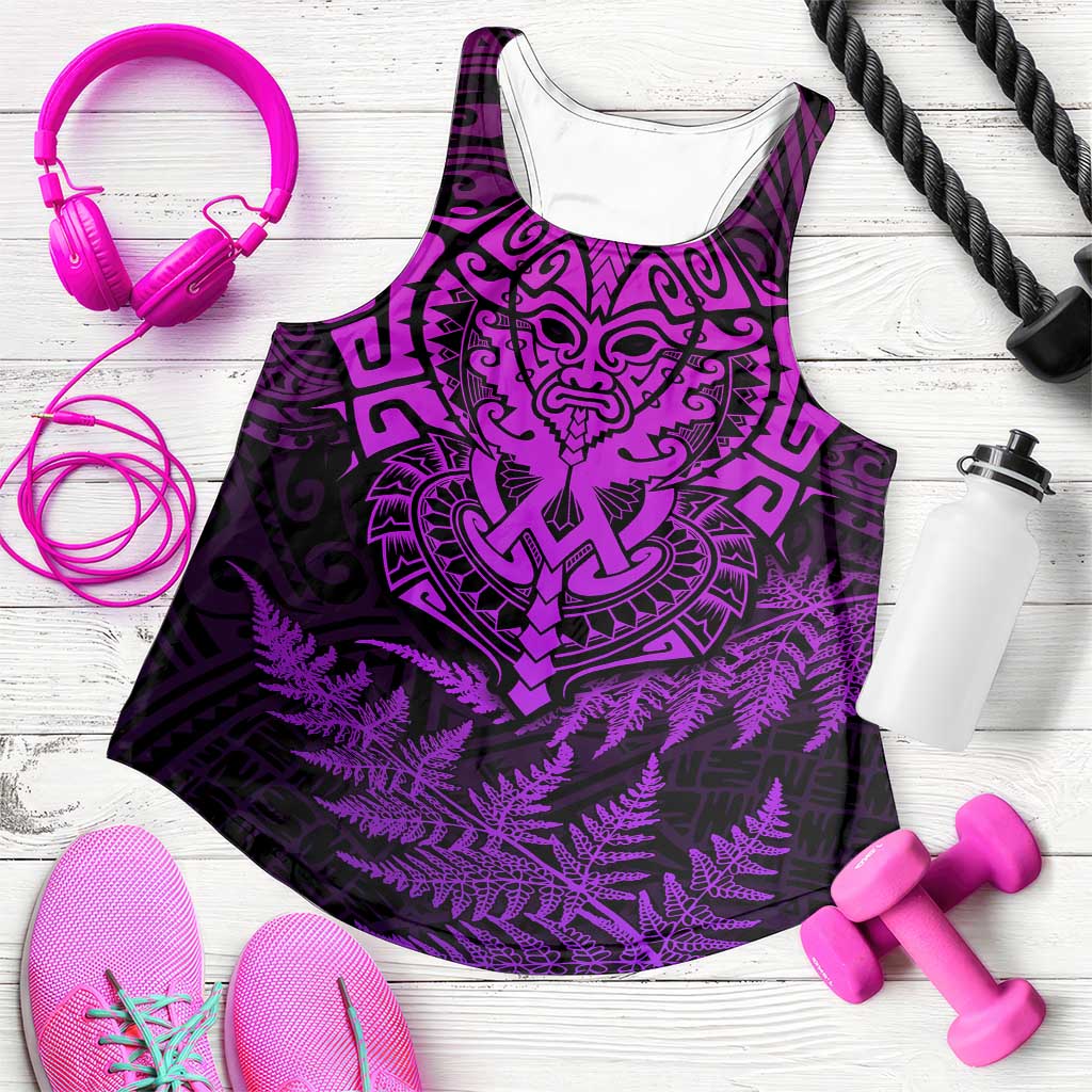 New Zealand Rugby All Purple Women Racerback Tank Silver Fern All Black Mix Ta Moko LT9 Purple - Polynesian Pride