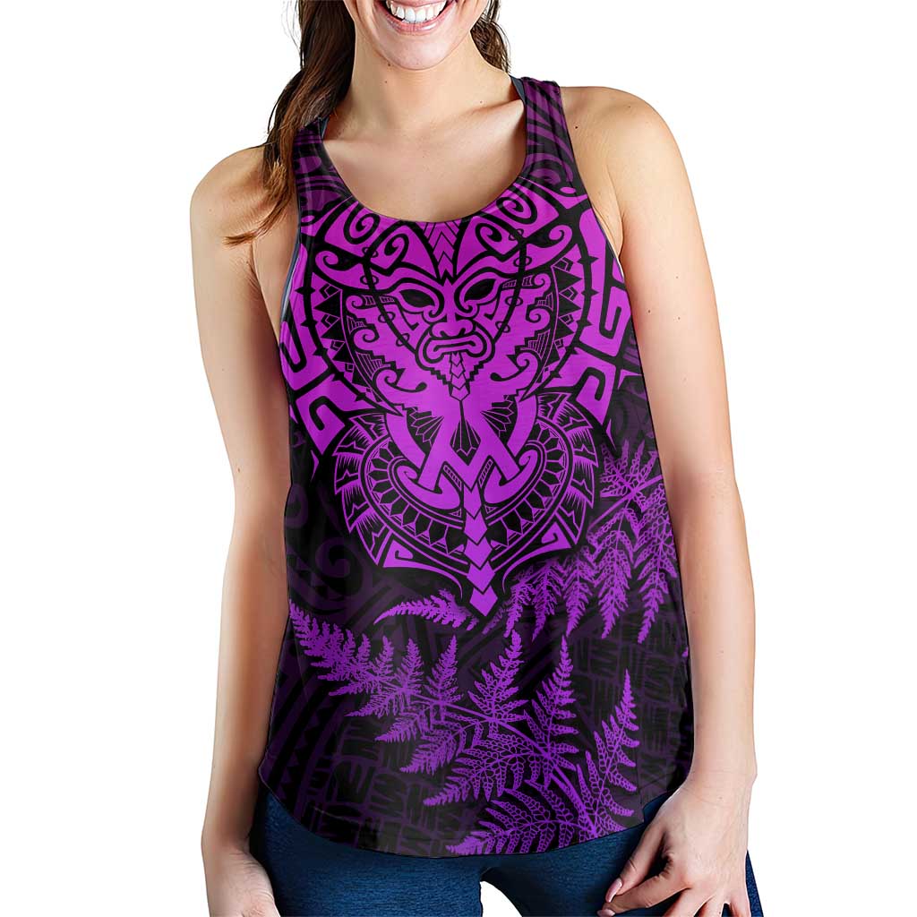 New Zealand Rugby All Purple Women Racerback Tank Silver Fern All Black Mix Ta Moko LT9 - Polynesian Pride