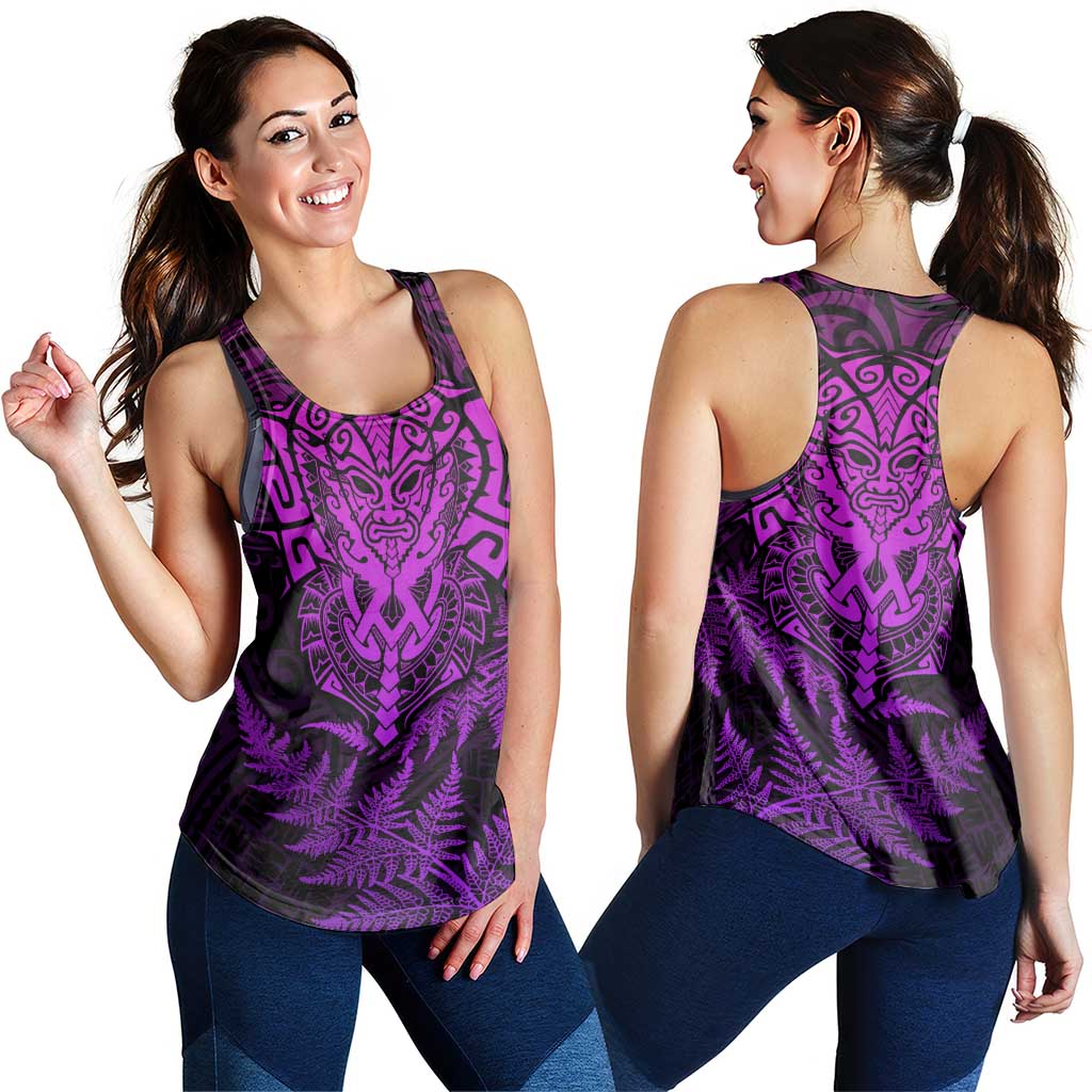 New Zealand Rugby All Purple Women Racerback Tank Silver Fern All Black Mix Ta Moko LT9 - Polynesian Pride