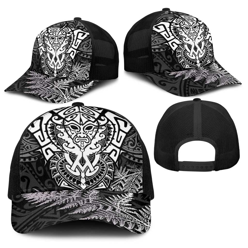 New Zealand Rugby All White Baseball Net Cap Silver Fern All Black Mix Ta Moko - Polynesian Pride