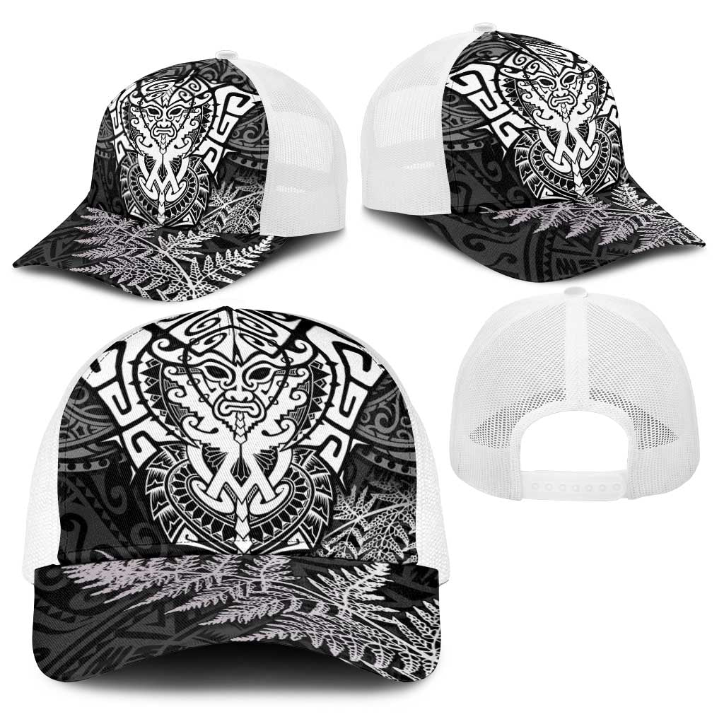 New Zealand Rugby All White Baseball Net Cap Silver Fern All Black Mix Ta Moko - Polynesian Pride