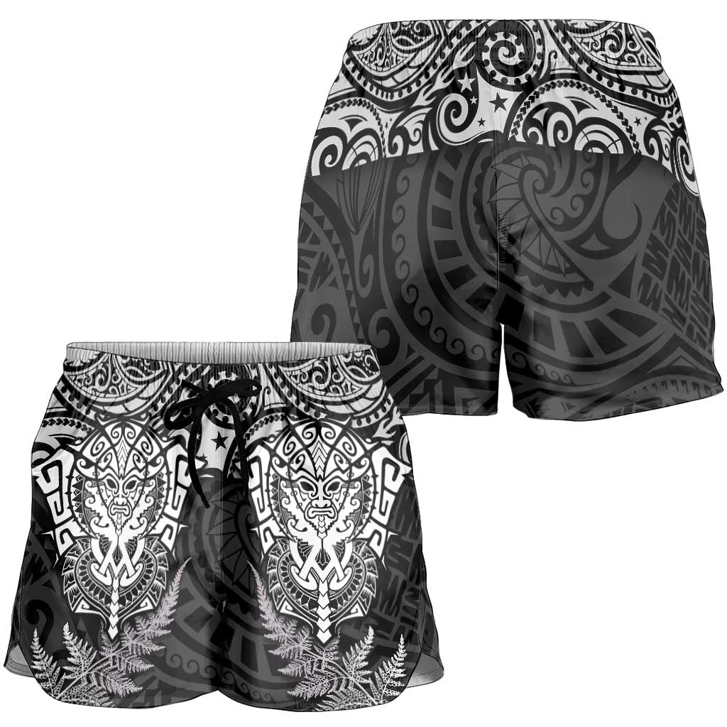 New Zealand Rugby All White Shorts for Women Silver Fern All Black Mix Ta Moko LT9 - Polynesian Pride