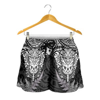 New Zealand Rugby All White Shorts for Women Silver Fern All Black Mix Ta Moko LT9 - Polynesian Pride