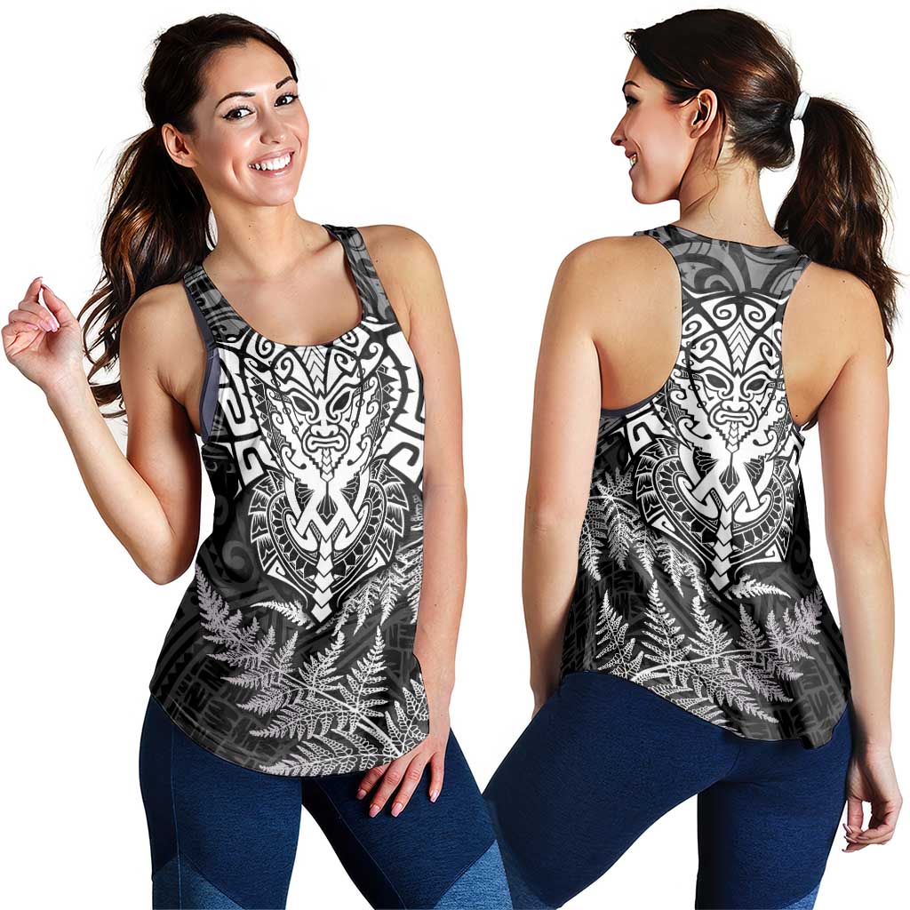 New Zealand Rugby All White Women Racerback Tank Silver Fern All Black Mix Ta Moko LT9 - Polynesian Pride