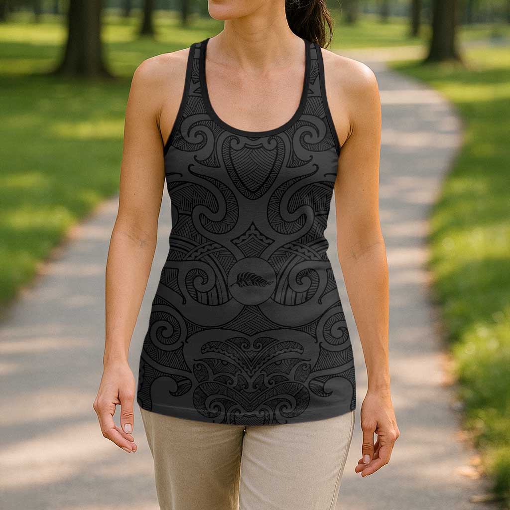 New Zealand Rugby Personalised Hollow Tank Top All Black Fern Maori Tribal Pattern - Polynesian Pride