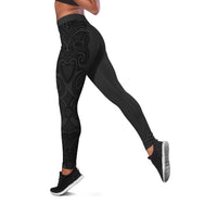 New Zealand Rugby Personalised Leggings All Black Fern Maori Tribal Pattern LT9 Black - Polynesian Pride