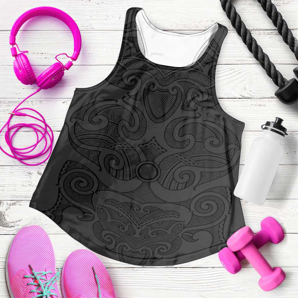 New Zealand Rugby Personalised Women Racerback Tank All Black Fern Maori Tribal Pattern - Polynesian Pride