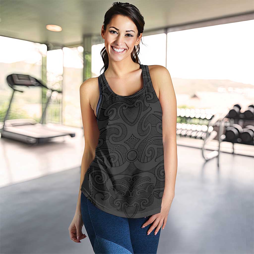 New Zealand Rugby Personalised Women Racerback Tank All Black Fern Maori Tribal Pattern - Polynesian Pride
