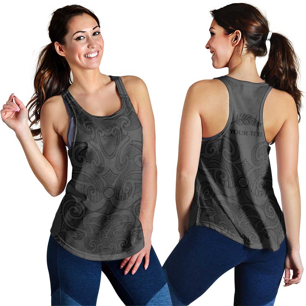 New Zealand Rugby Personalised Women Racerback Tank All Black Fern Maori Tribal Pattern - Polynesian Pride