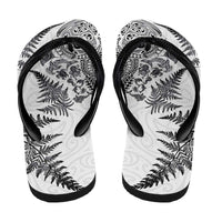 New Zealand Sea Animals Flip Flops with Maori Koru Tribal Tattoo and Silver Ferns White Color LT03 - Polynesian Pride