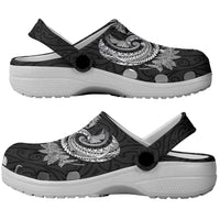 New Zealand Sea Animals with Maori Tribal Tattoo Clogs Shoes Shark Manta Ray with Silver Fern Black LT03 - Polynesian Pride
