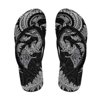New Zealand Sea Animals with Maori Tribal Tattoo Flip Flops Shark Manta Ray with Silver Fern Black LT03 Black - Polynesian Pride