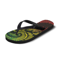 New Zealand Sea Animals with Maori Tribal Tattoo Flip Flops Shark Manta Ray with Silver Fern Reggae LT03 - Polynesian Pride